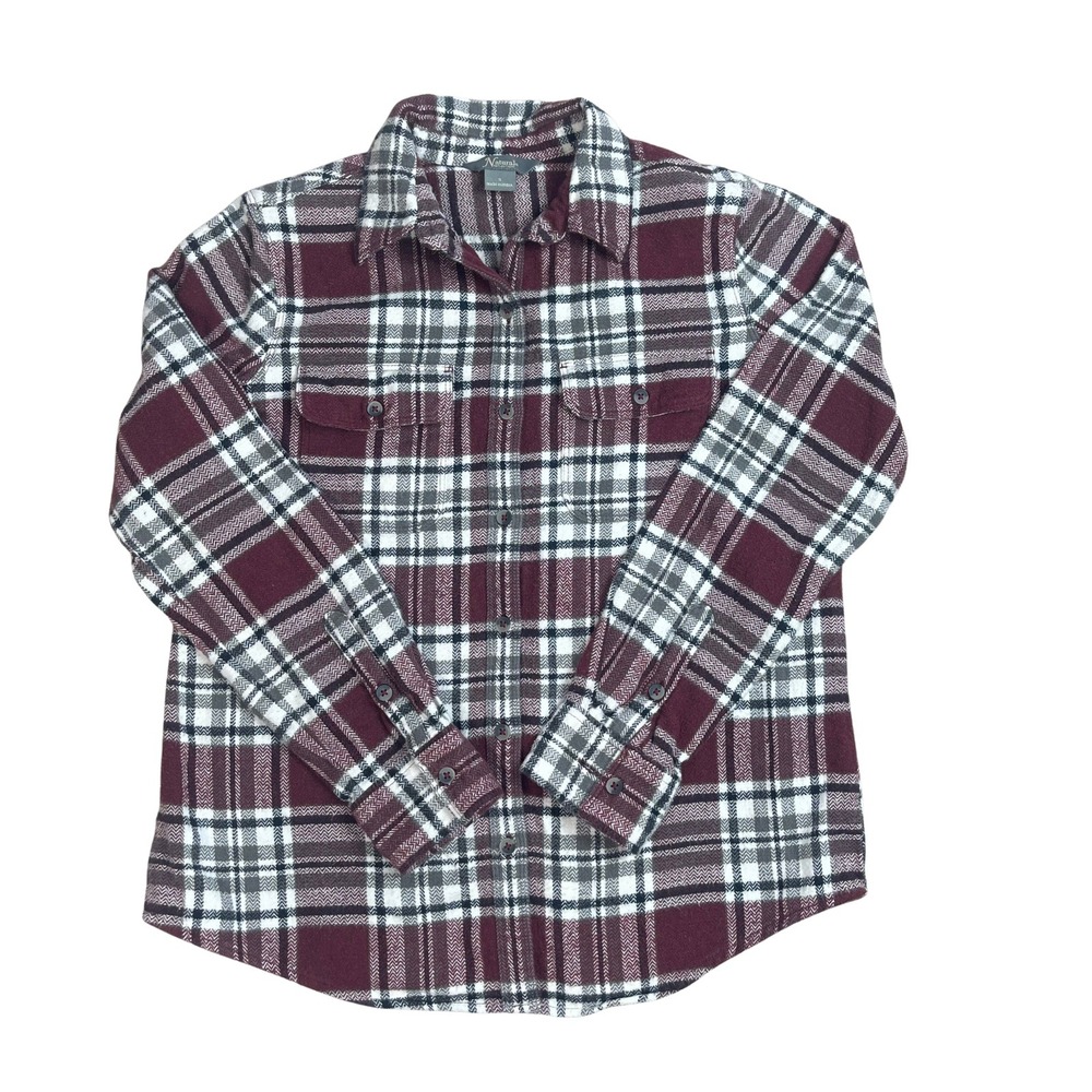 Natural Reflections‎ Women's Plaid Flannel Shirt Burgundy 100% Cotton Cabincore - Picture 3 of 13